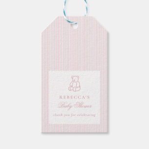 Pink White Teddy Bear Preppy Elegant Baby Dusche Geschenkanhänger