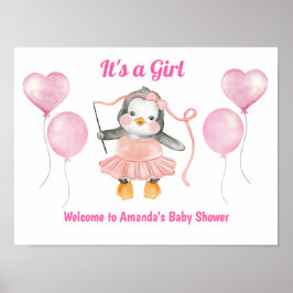 Pink White The Girl Baby Dusche Pinguin Willkommen Poster