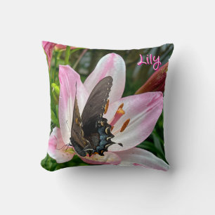 Pink White Tiger Lililly Blume Blue Butterfly Name Kissen