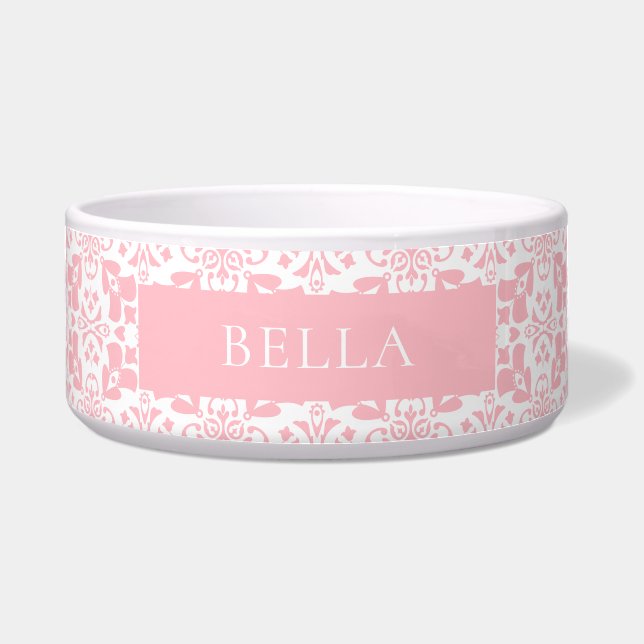 Pink White Tile Pattern Elegant Personalized Pet Napf (Vorderseite)