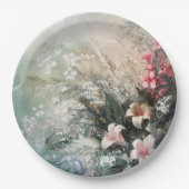 Pink White Tropical Floral Wedding Pappteller (Vorderseite)