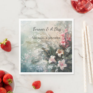 Pink White Tropical Floral Wedding Serviette