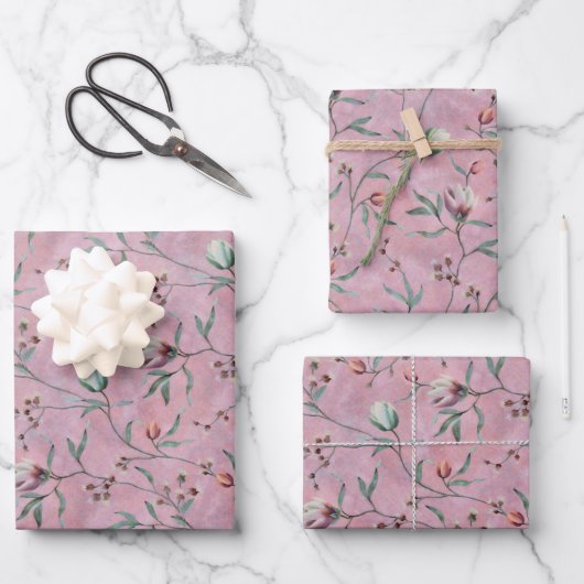 Pink & White Tulips Muster Geschenkpapier Set (Vorderseite)