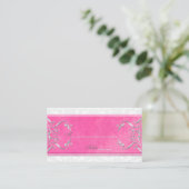 Pink, White und Grau-Damaskade-Karten Platzkarte (Stehend Vorderseite)