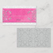 Pink, White und Grau-Damaskade-Karten Platzkarte (Vorne/Hinten)
