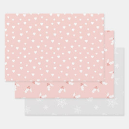 PINK & WHITE URLAUB MISTLETOE HERZEN SCHNEEBEREICH GESCHENKPAPIER SET