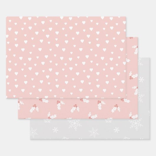 PINK & WHITE URLAUB MISTLETOE HERZEN SCHNEEBEREICH GESCHENKPAPIER SET (Set)