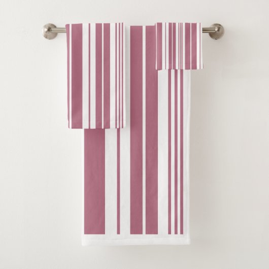Pink White Vertikal Stripes Muster Badhandtuch Set (Insitu)