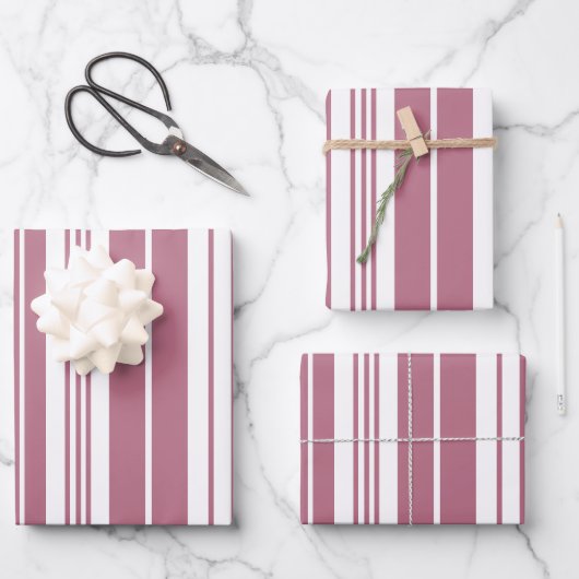 Pink White Vertikal Stripes Muster Geschenkpapier Set (Vorderseite)