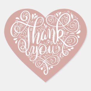 Pink white verziert script kalligrafie art danke Herz-Aufkleber