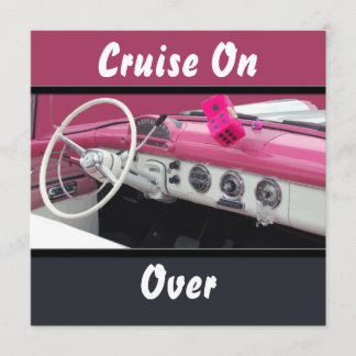 Pink & White Vintage Auto Geburtstag Bash Einladung