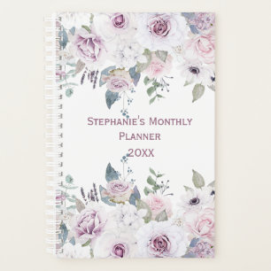 Pink White Violet Watercolor Blume Planer