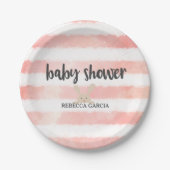 Pink White Watercolor Bunny Baby Dusche Pappteller (Vorderseite)