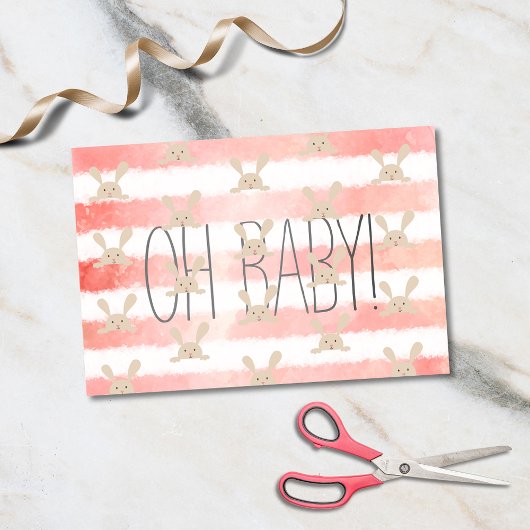Pink White Watercolor Bunny Oh Baby Seidenpapier