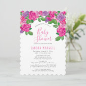 Pink | White Watercolor Floral Chic Baby Dusche Einladung (Stehend Vorderseite)