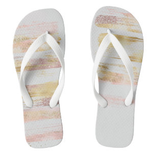 Pink White Watercolor Glitzer Fox Paint Strokes Badesandalen
