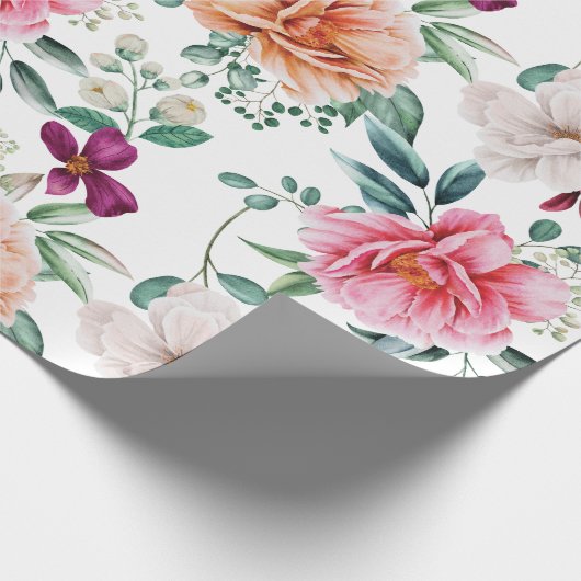 Pink White Watercolor Peonies Geschenkpapier (Ecke)