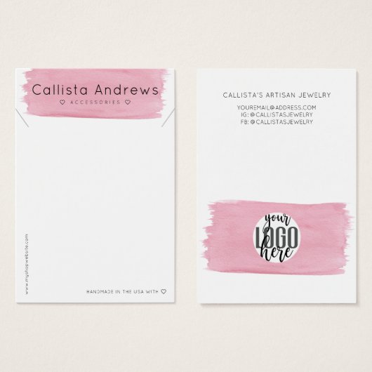 Pink White Watercolor Pinselstrich Nekklammer Disp (Vorne & Hinten)