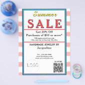 Pink White Watercolor Stripes Summer Sale Flyer (Einzeln)