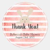 Pink White Watercolor Striptes Kaninchen Vielen Da Runder Aufkleber (Vorderseite)