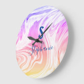 Pink White Wave Abstrakt Girly Monogram Gift Gefal Große Wanduhr (Winkel)