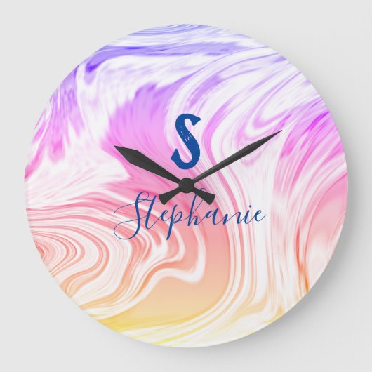 Pink White Wave Abstrakt Girly Monogram Gift Gefal Große Wanduhr (Vorderseite)