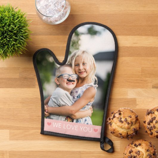 Pink & White We Love You Photo Ofenhandschuh (Oben unten)