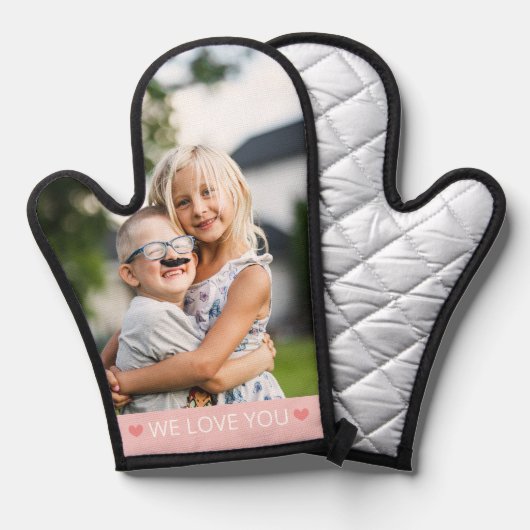 Pink & White We Love You Photo Ofenhandschuh (Vorderseite/Rückseite)