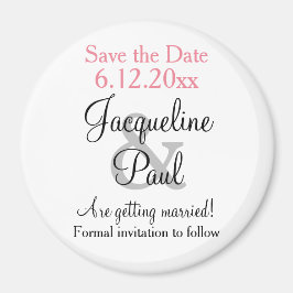 Pink White Wedding Save the Date Magnet