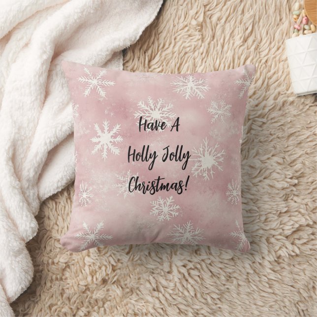 Pink White Winter Snowflakes Christmas Kissen (Decke)
