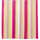 Pink White Yellow Summer Vertical Stripes Duschvorhang (Vorderseite)