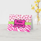 Pink & White Zebra & Cheeta Skin Personalisiert Karte (Gelbe Blume)