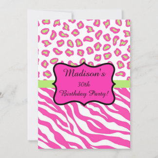 Pink White Zebra Leopard 30. Geburtstag Party Einladung