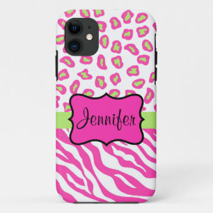 Pink White Zebra Leopard Hautname Personalisiert iPhone 11 Hülle