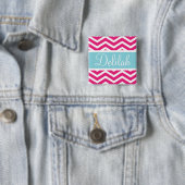 Pink White Zickzack Blue Individuelle Name Button (Beispiel)