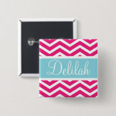 Pink White Zickzack Blue Individuelle Name Button (Vorne & Hinten)