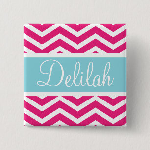 Pink White Zickzack Blue Individuelle Name Button