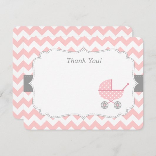Pink White Zickzack Stroll Danke Notizkarten Mitteilungskarte (Vorne/Hinten)