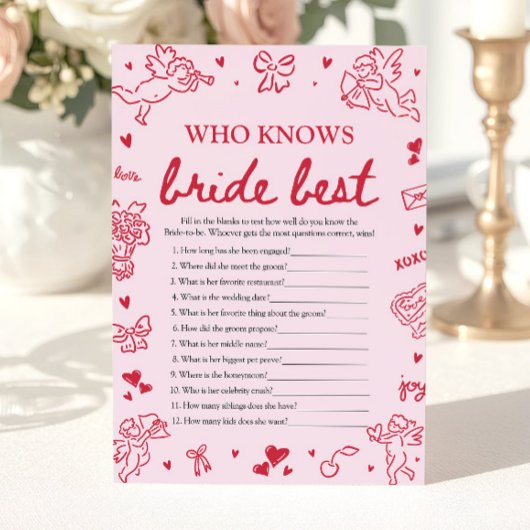 Pink Who Knows The Bride Best Bridal Shower Game Einladung