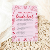 Pink Who Knows The Bride Best Bridal Shower Game Einladung