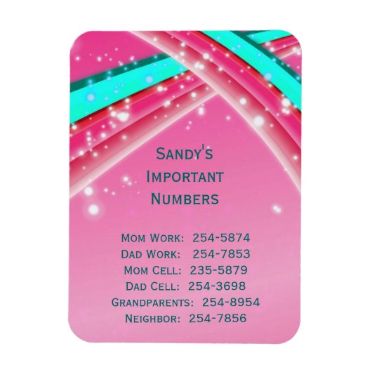 Pink Wichtige Telefonnummern Magnet (Vertikal)