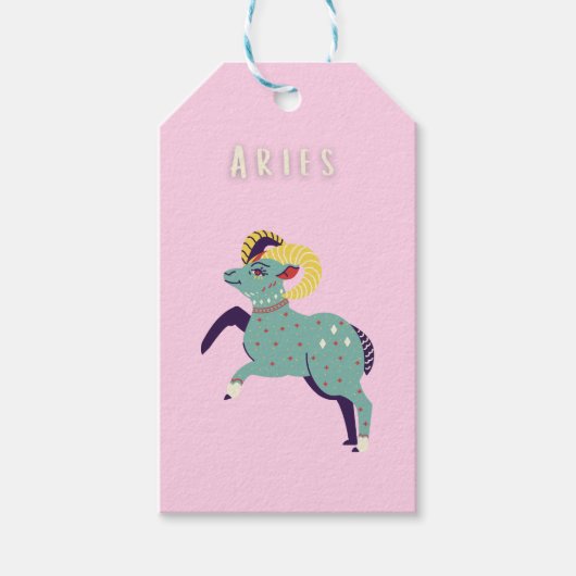 Pink Widder, Sternzeichen, Sternzeichen-Druck Geschenkanhänger (Vorderseite)