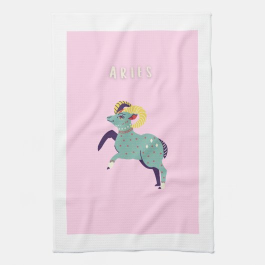Pink Widder, Sternzeichen, Sternzeichen-Druck Geschirrtuch (Vertikal)