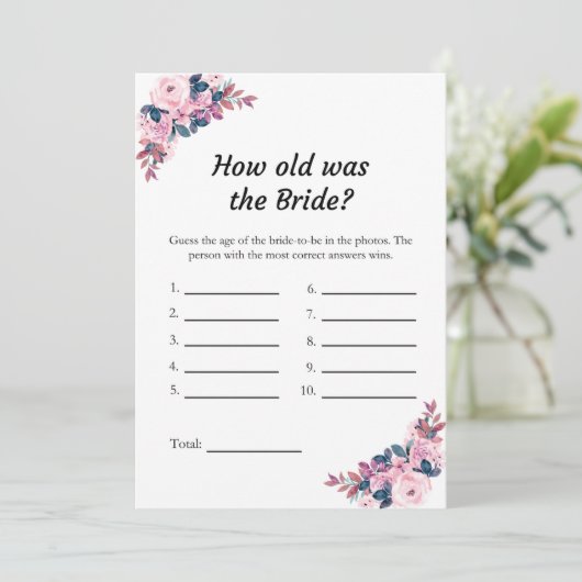 Pink Wie alt war die Bridge Brautparty Game Card Einladung (Stehend Vorderseite)