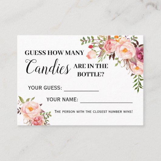 Pink Wie viele Bonbons Spiel zweisprachige Duschka Platzkarte (Vorderseite)