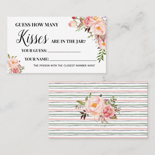 Pink Wie viele Kisses Brautparty Game Card Platzkarte (Vorne/Hinten)