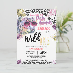 Pink Wild 1 1. Geburtstag Safari Jungle Girl Einladung