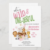 Pink Wild and Onederful Baby's First Birthday Einladung (Vorne/Hinten)
