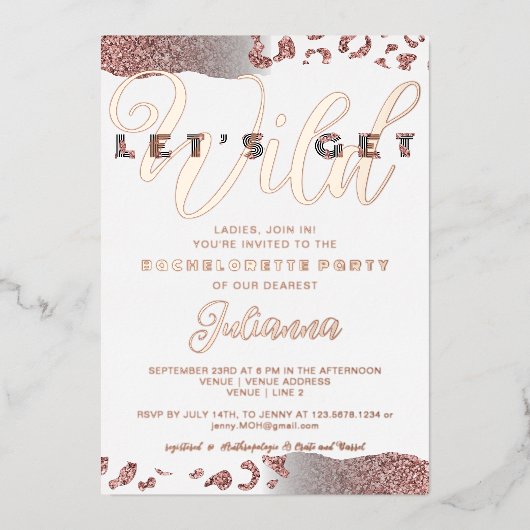 Pink - Wild Animal Print Bachelorette Bach Folieneinladung (Vorderseite)