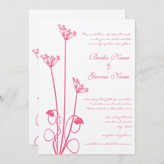 Pink Wild Blume Swirl Einladung Hochzeit (Vorne/Hinten)